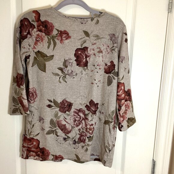 Iyla Women's 3/4 Sleeve Top Sweater Size S/P Floral Casual Roses Earthy Tones - Picture 4 of 6